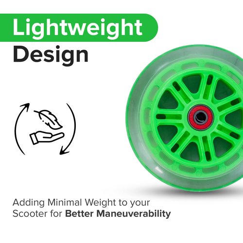 AlveyTech 125 mm Wheels for the Razor A3 Kick Scooter, Clear Wheel Green Hub (Set of 2)