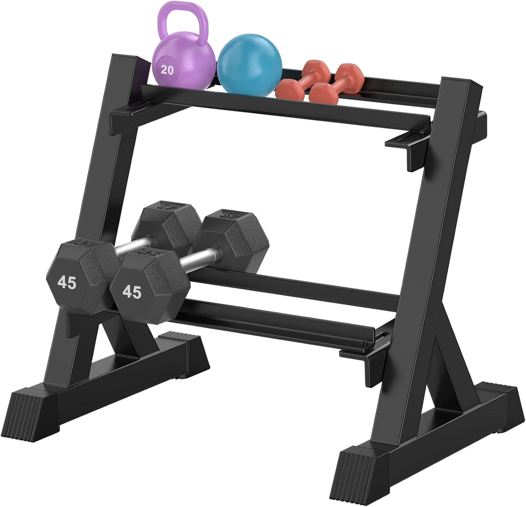 TomCare Dumbbell Rack - Adjustable 2-Tier Weight Stand for Home Gym | Heavy-Duty Metal, 33" Length, 360 lb Capacity