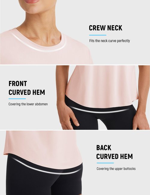 baleaf Ice Cooling Athletic Shirts for Women UPF 50+ Workout Tops Running Short Sleeve for Women Tennis Breathable Quick Dry Moisture Wicking Stretch Loose Fit Gym Light Pink M