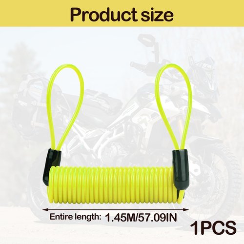 1PCS Motorcycle Disc Lock Reminder Cable Yellow Disc Lock Reminder Cable for Motorcycle Alarm Discs Brake Locks Warning Cables Anti Heft Security Spring Coil Cables