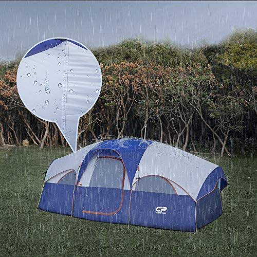 CAMPROS CP 8 Person Camping Tent with Room Divider, Rainfly, Blue, Weather-Resistant