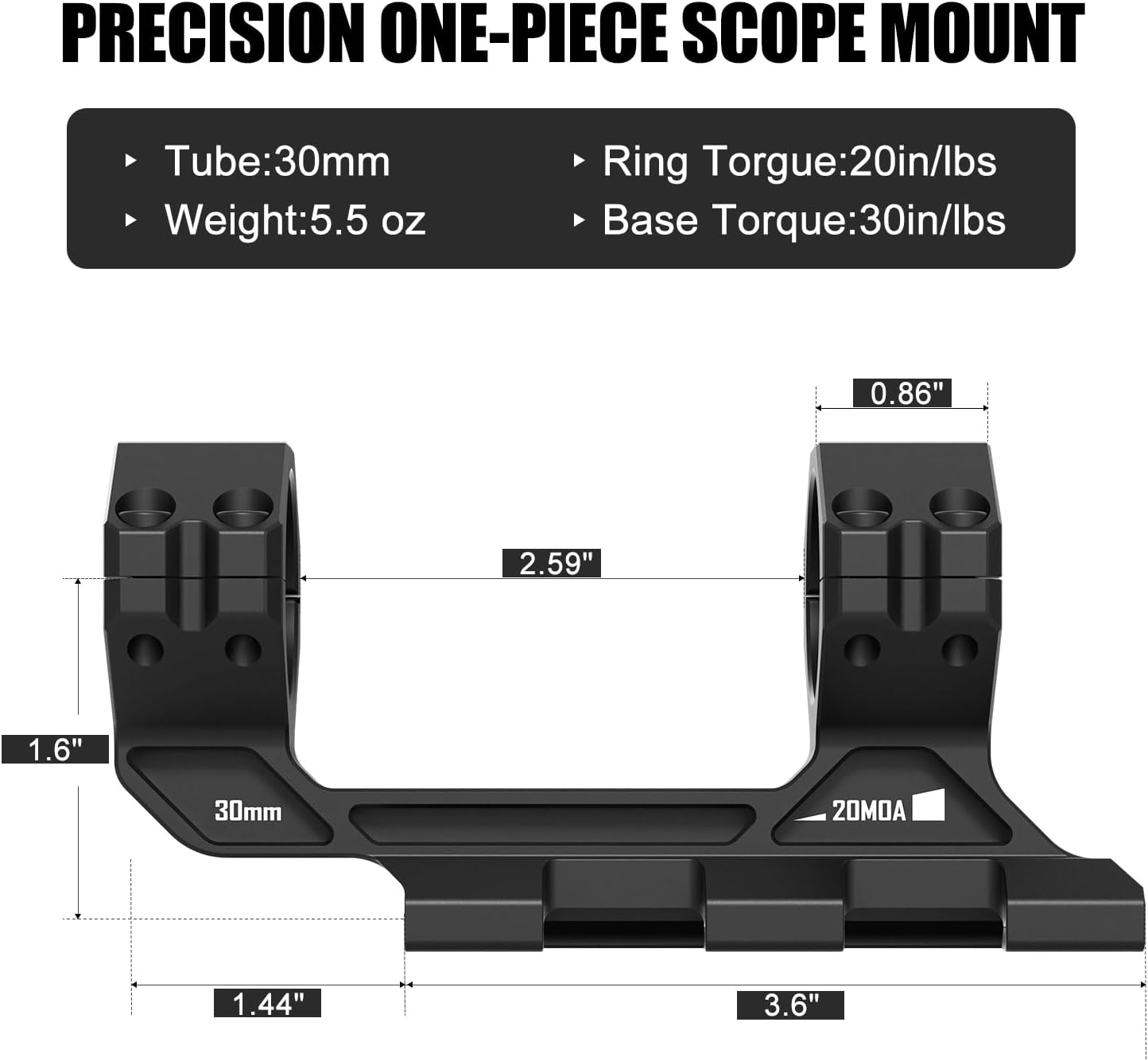 One-Piece High Precision Scope Mount by [Brand Name] - 20 MOA Cantilever for 34mm/30mm Tubes | Shockproof Design