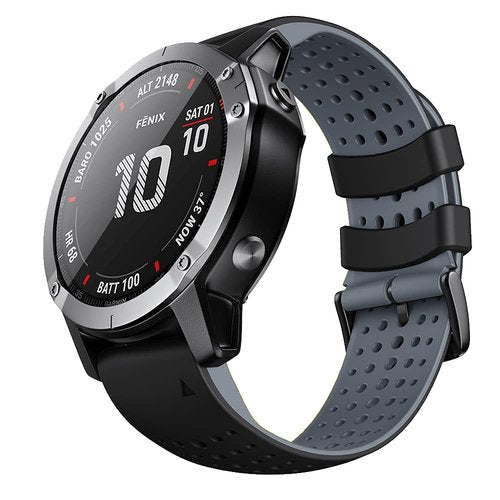 ANCOOL Compatible with Garmin Fenix 5X/6X/7X Band, 26mm Easy-fit Soft Watch Band Replacement for Fenix 5X Plus/Fenix 6X/Fenix 6X Pro/Tactix Charlie/Descent MK2 (Black/Grey)