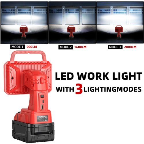 2000LM LED 18v Light for Milwaukee M18 18V Li-Ion Battery, 18W Work Light with USB Charging Port for Hiking, Job Site,Camping,Indoor & Outdoor Use(Tool Only)