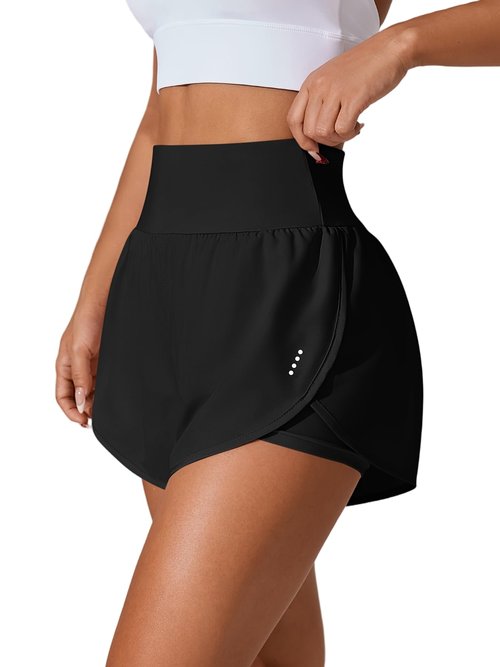 LALA BIRDS Women's Athletic Running Shorts High Waisted with Pockets, Women 3" Workout Dolphin Gym Yoga Beach Shorts(US, Alpha, Large, Regular, Regular, Black)