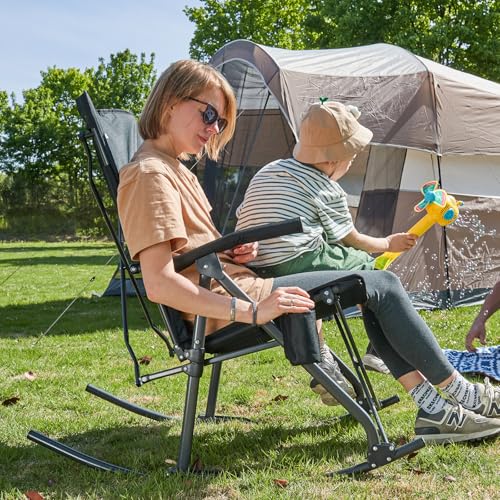 Portal Oversized Folding Rocking Camping Chair 400 lbs Mesh Back Grey/Black