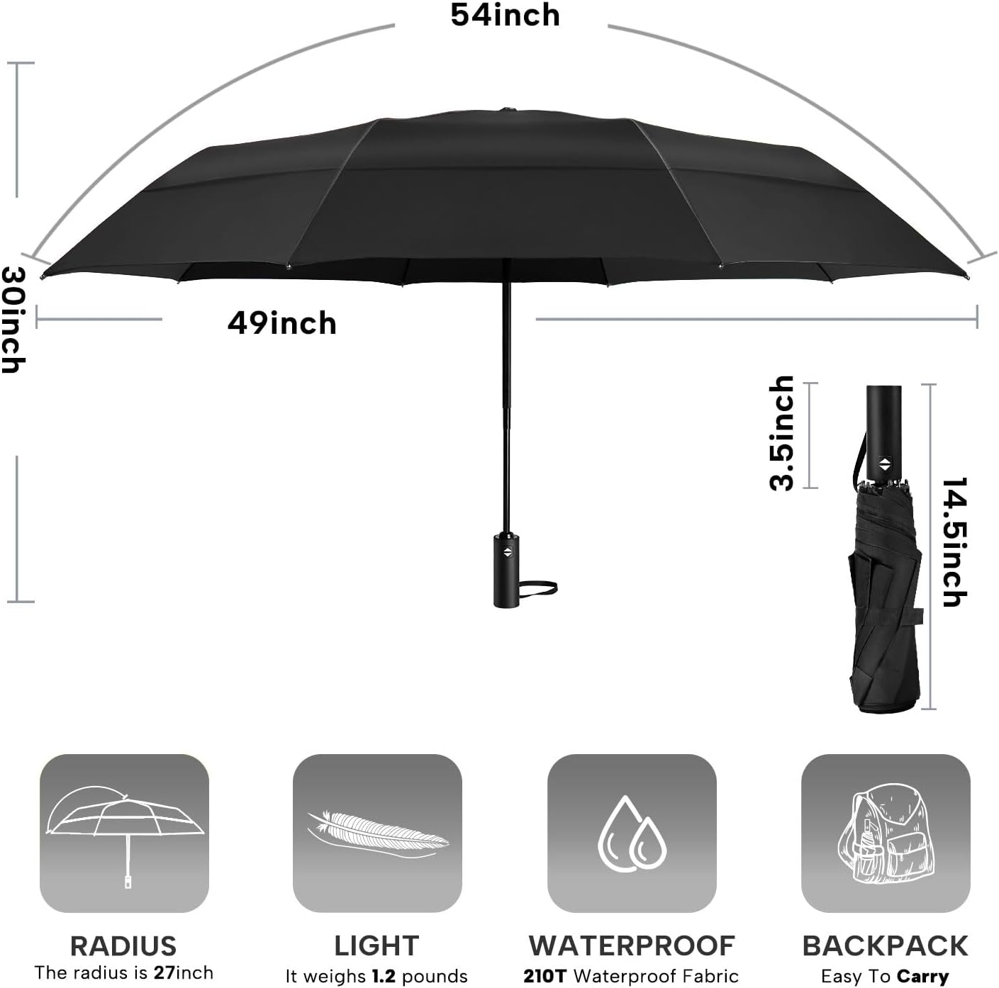 Skiennix Golf Umbrella - Oversized 54-Inch Double Layer Windproof Design | Compact & Automatic Open/Close