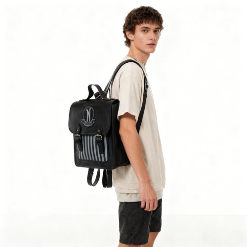 Addams Gothic Faux Leather Backpack Black fashion Back pack
