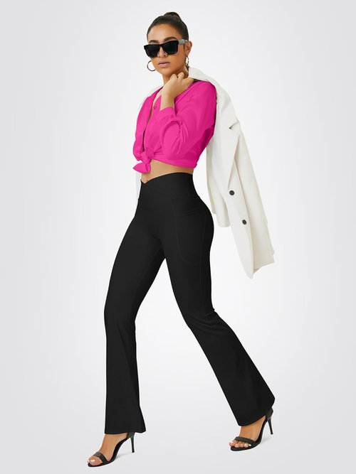 FOHOFO Yoga Pants - High Waisted Bootcut Leggings with Pockets for Women | Flare Design