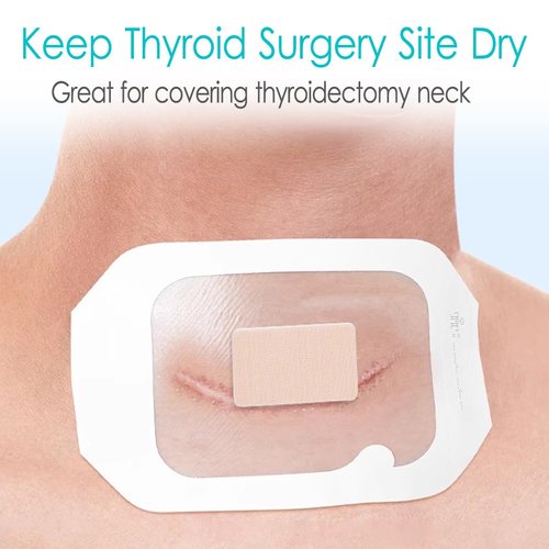 20 Pcs Waterproof Shower Protector Bandage 4"x4.7" for Thyroidectomy Surgery Recovery Thyroid Cancer Neck Surgical Incision Scar Adhesive Wounds Cover Island Dressing Bordered Gauze