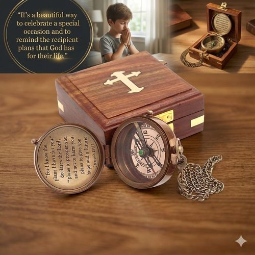 For I Know The Plans I Have For You, Jeremiah 29:11, Solid Brass Directional Engraved Compass, Baptism Gifts for Boys Girls, First Communion, Christian Gifts for Men, First Confirmation Gifts for Boys