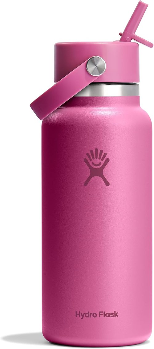 Hydro Flask Water Bottle - Insulated Stainless Steel with Wide Mouth Flex Straw Lid - 32 Oz Reef Pink