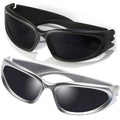 AIEYEZO Y2K Sunglasses Womens Mens Wrap Around Sports Sun Glasses Fashion Oval Thick Frame Ladies Shades (Black + Silver/Grey)