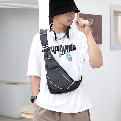 Sling Bag Slim Waterproof Shoulder Backpack For Travel Hiking Anti-Thief Crossbody Chest Daypack Personal Pocket Bag (Black for Left Hand User)