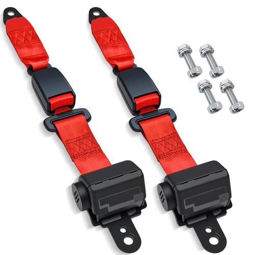 Orle Oko Retractable Golf Cart Seat Belts, Compatible with EZGO, Yamaha, Club Car DS Precedent Most Golf Cart(2 Set), for Golf Cart Frond and Rear Seats, Red