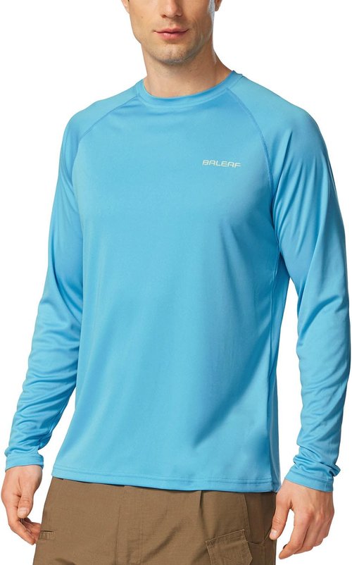Baleaf Men's UV Protection Long Sleeve Rash Guard - SPF 50+ Quick Dry Fishing & Running Shirt