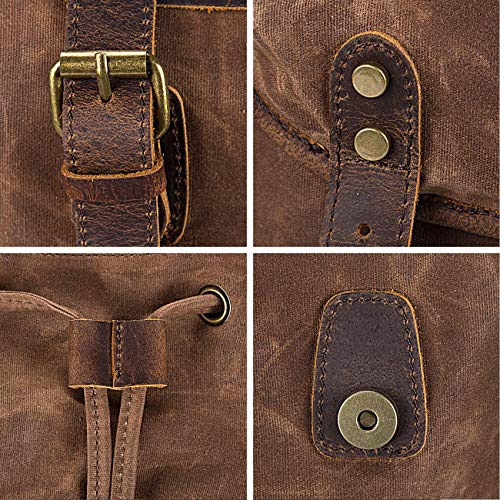 WUDON Leather Backpack for Men - Waxed Canvas Travel & Carry-On Bag, Oversize Coffee Variant