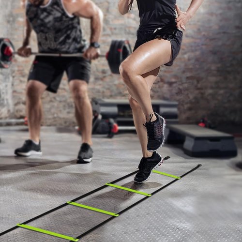 GHB Pro Agility Ladder 2 Pack Agility Training Ladder Speed 12 Rung 20ft with Carrying Bag (Yellow and Green)