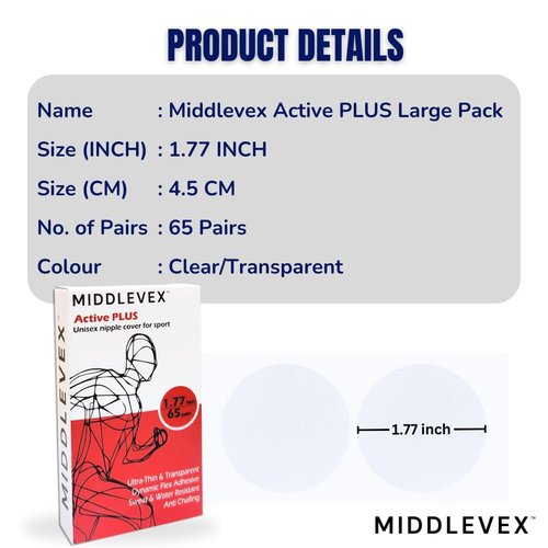 Middlevex Medium Pack Active PLUS Unisex Sport Nipple Cover - Anti-Chafing Disposable Sweatproof Men Women Sports Workouts (Plus, 65, Pairs) Beige