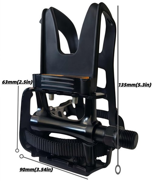 YBEKI All-Terrain Bike Pedals with Toe Clips & Adjustable Straps Dual-Purpose Resin/Alloy Bicycle Pedals 9/16" Spindle - Indoor/Outdoor Use for Exercise/Spin/Road Bikes MTB (Black)