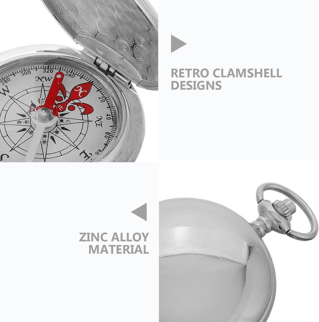Skiennix Luminous Pocket Watch Compass - Vintage Flip Cover for Outdoor Navigation | Silver Zinc Alloy