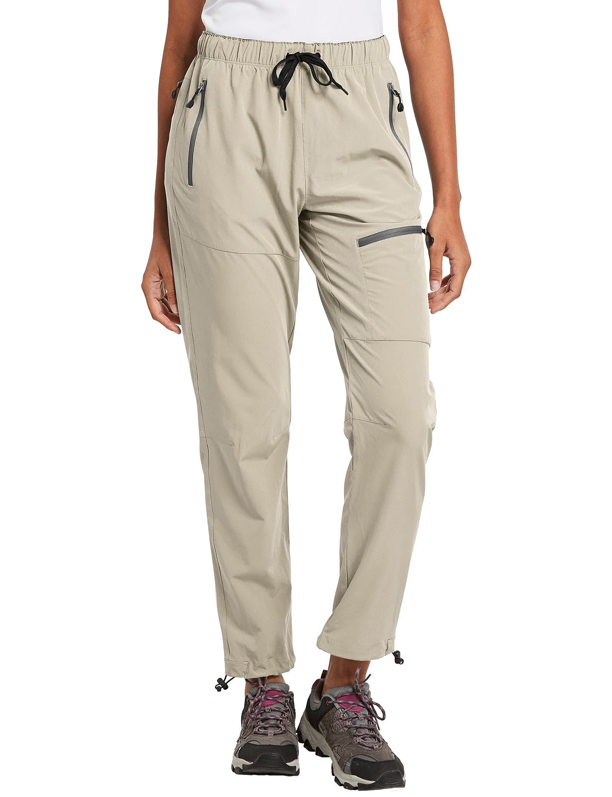 baleaf Cargo Pants for Women Petite Joggers Lightweight Quick Dry Pant Water Resistant 27'' Travel Workout Athletic Trip 27''-Suntan 3XL