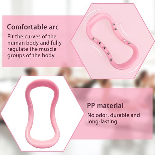 Hikiwin Set of 2 Pilates Yoga Fitness Rings, Pilates Circle Stretch Resistance Training Support Massage, Yoga Equipment Ring with Massage Steel Balls, Training Ring for Pilates, Pink