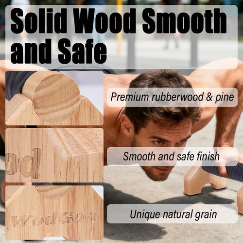 Solid Wood Parallettes Push Up Bars for Home & Gym, Durable Wooden Calisthenics Equipment with Non-Slip Grip, Full Body Strength & Balance Training