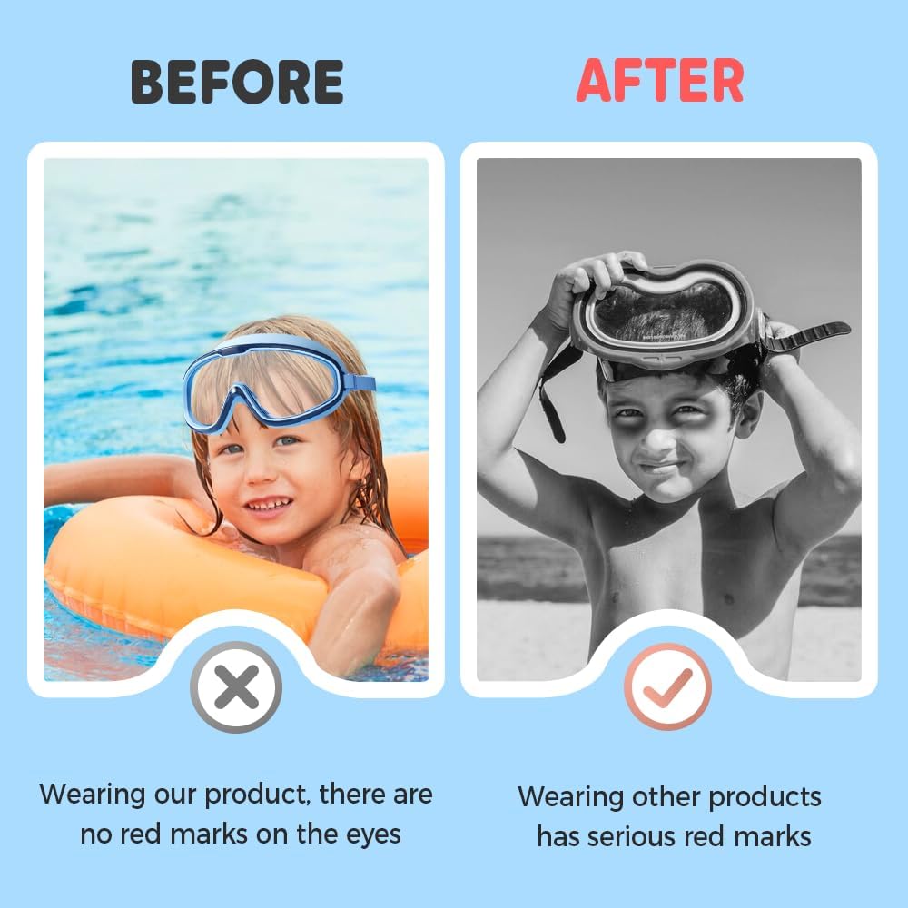 Skiennix Kids Swimming Goggles - Waterproof & Anti-Fog Design | Large Frame for Ages 2-14