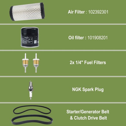 RARAYC Golf Cart Tune Up Kit Compatible with Club Car Precedent 2004-Up (FE350 Kawasaki Motor) Includes Air/Oil/Fuel Filters NGK Spark Plug Drive & Starter Belts