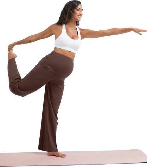 MathCat Maternity Pants - Over The Belly Wide Leg Yoga Trousers for Comfortable Pregnancy | Soft Stretchy Fabric