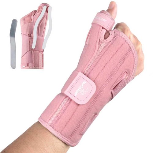 NuCamper Carpal Tunnel Wrist Brace with Thumb Support, Thumb Brace Spica Splint for De Quervains Tenosynovitis, Tendonitis, Trigger Thumb Splint Wrist Support for Men Women - Right Hand,Pink,S/M