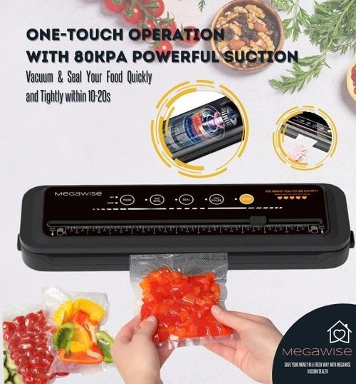MEGAWISE Vacuum Sealer Machine - 2025 Model with Starter Kit, Compact Design & 10 Bags Included
