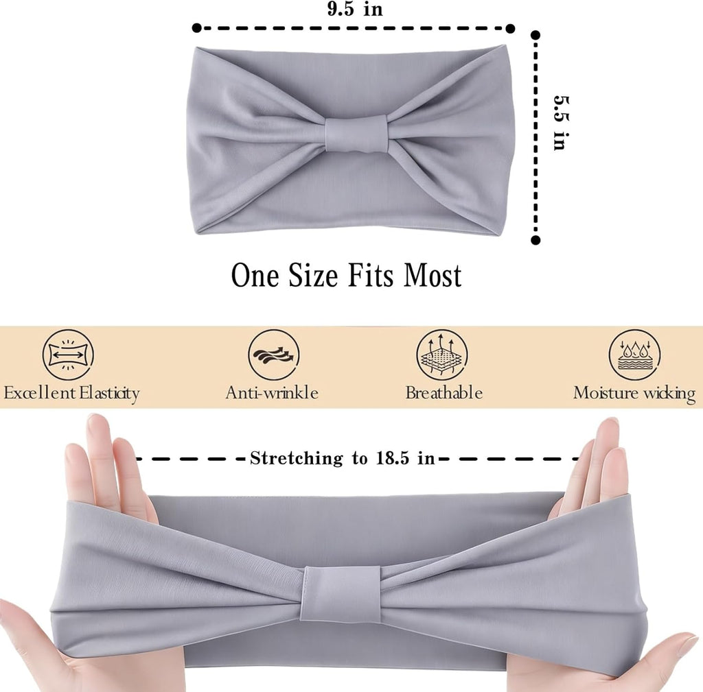 Skiennix Wide Elastic Headbands - Soft Knotted Hair Bands for Makeup & Sports | 8-Pack Non-Slip Design