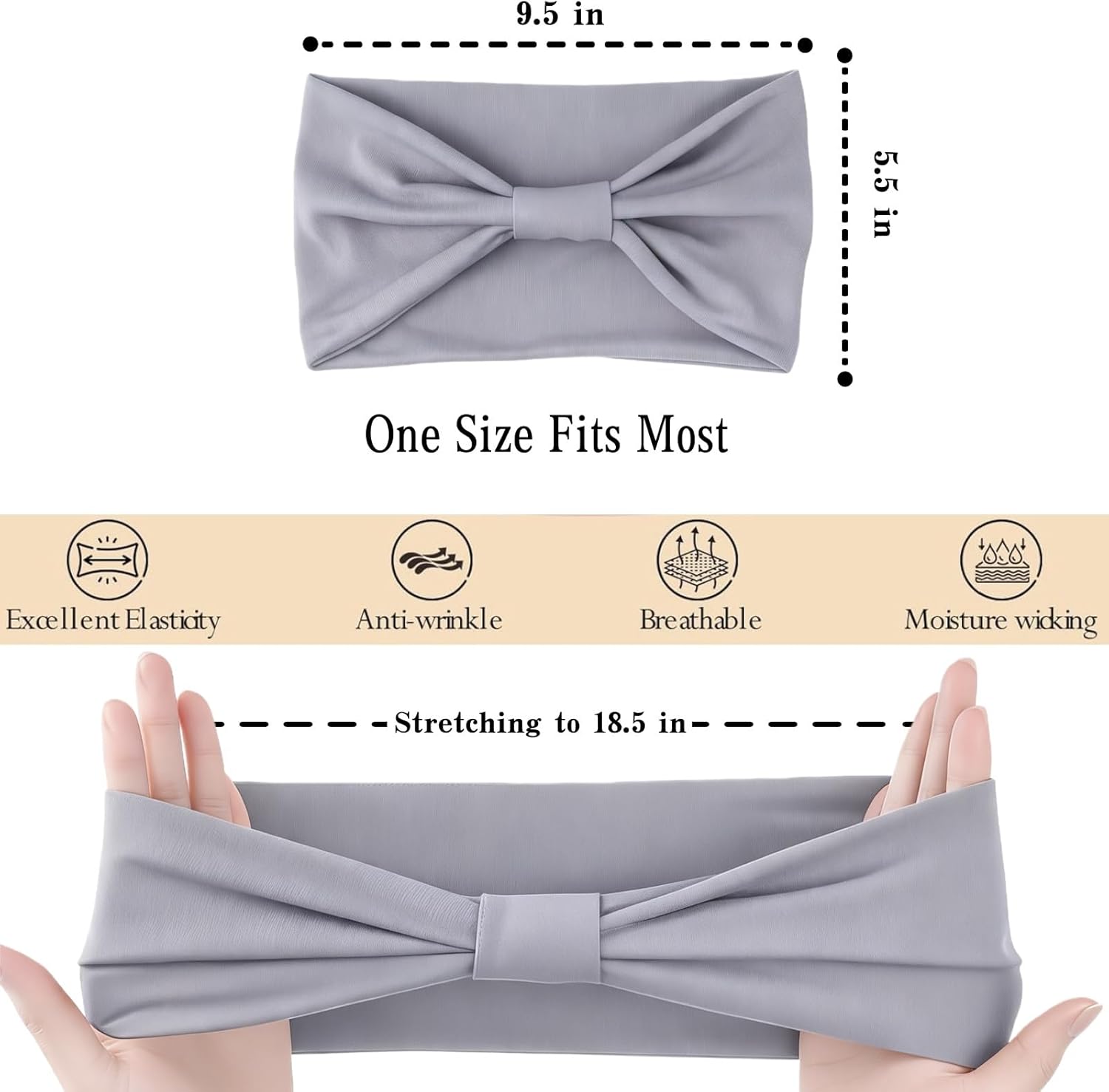 Skiennix Wide Elastic Headbands - Soft Knotted Hair Bands for Makeup & Sports | 8-Pack Non-Slip Design