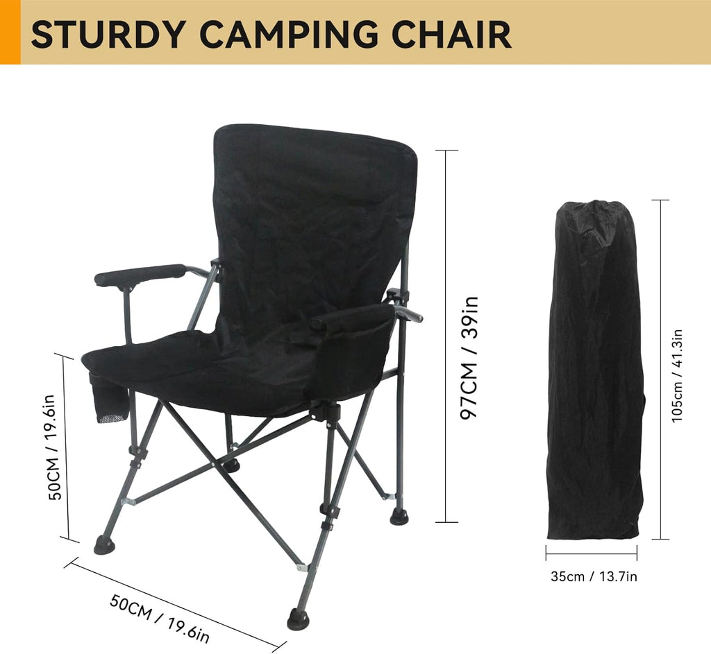 Skiennix Portable Camping Chair - Lightweight & Heavy-Duty Support Up to 500 LBS | Oversized with Side Pockets & Cup Holder