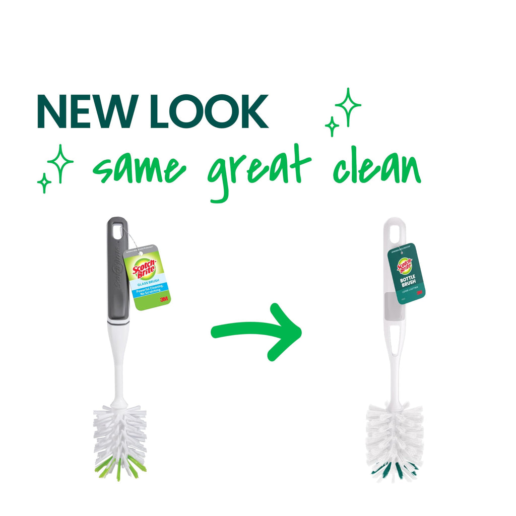 Scotch-Brite Glass and Water Bottle Brush, Long-Lasting, Safe on Glassware, Shaker Bottles, Food Processors, & More, Non-Slip Handle, Durable, Reusable, Clean in Top Rack of Your Dishwasher
