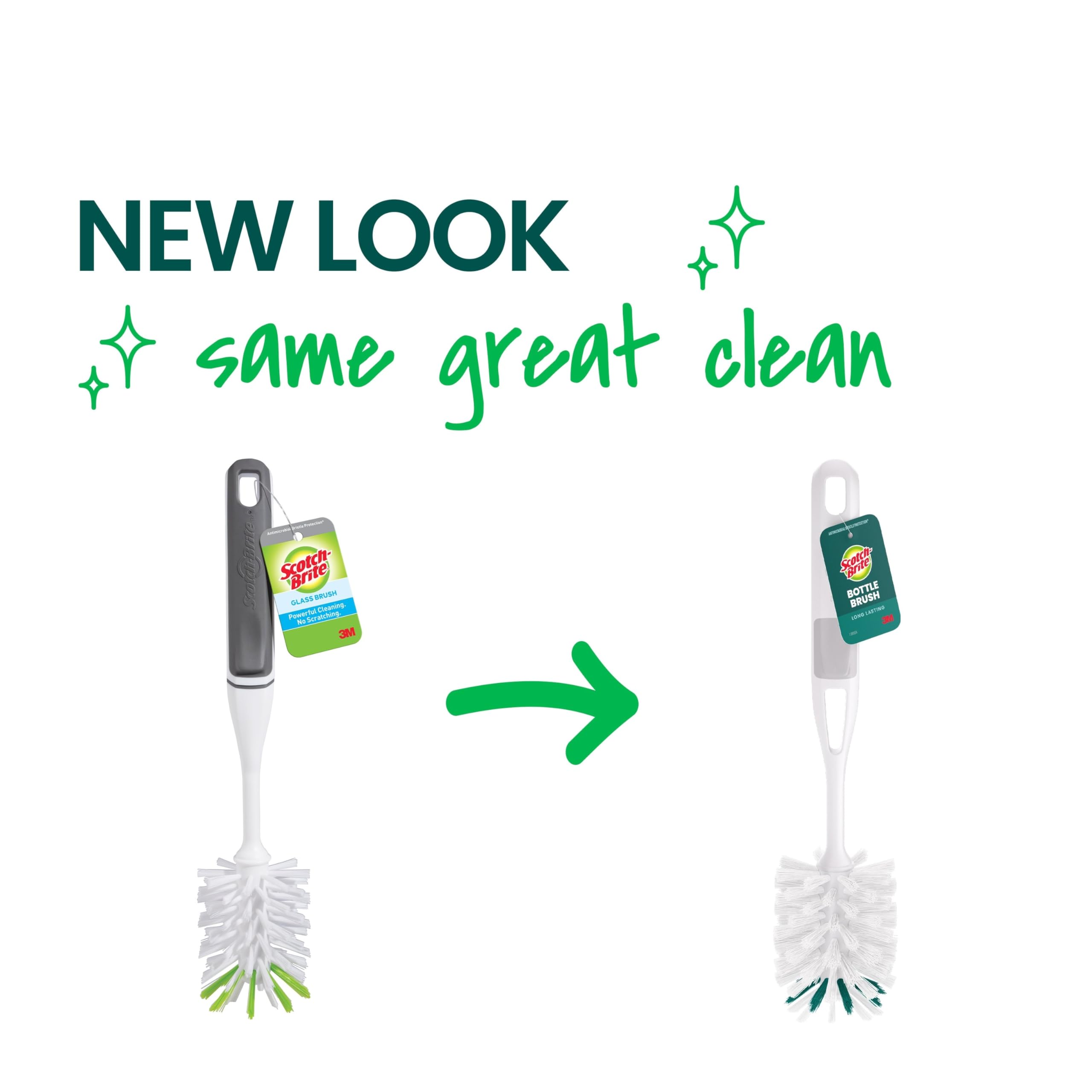 Scotch-Brite Glass and Water Bottle Brush, Long-Lasting, Safe on Glassware, Shaker Bottles, Food Processors, & More, Non-Slip Handle, Durable, Reusable, Clean in Top Rack of Your Dishwasher
