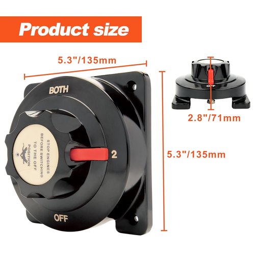 Marine Dual Battery Selector Switch - Heavy Duty Boat Safety Disconnect Isolator for Power Cut Off