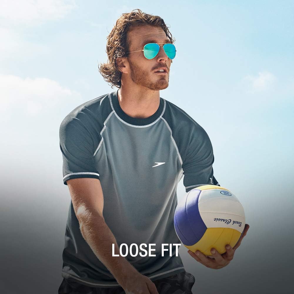 Speedo Men's UV Swim Shirt - Short Sleeve, Loose Fit, Comfortable Tee for Outdoor Activities