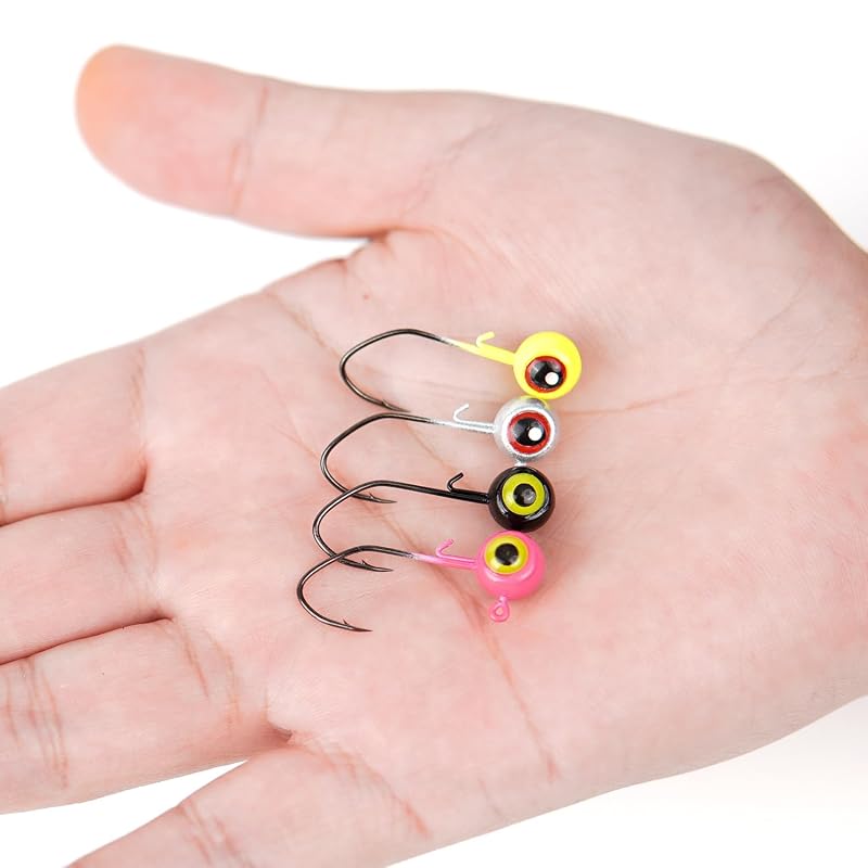 40-Pack Fishing Jig Heads 1/32-1/8oz - 5 Colors Kit for Panfish, Walleye, Bass (Style1+1/16) - 40 PCs