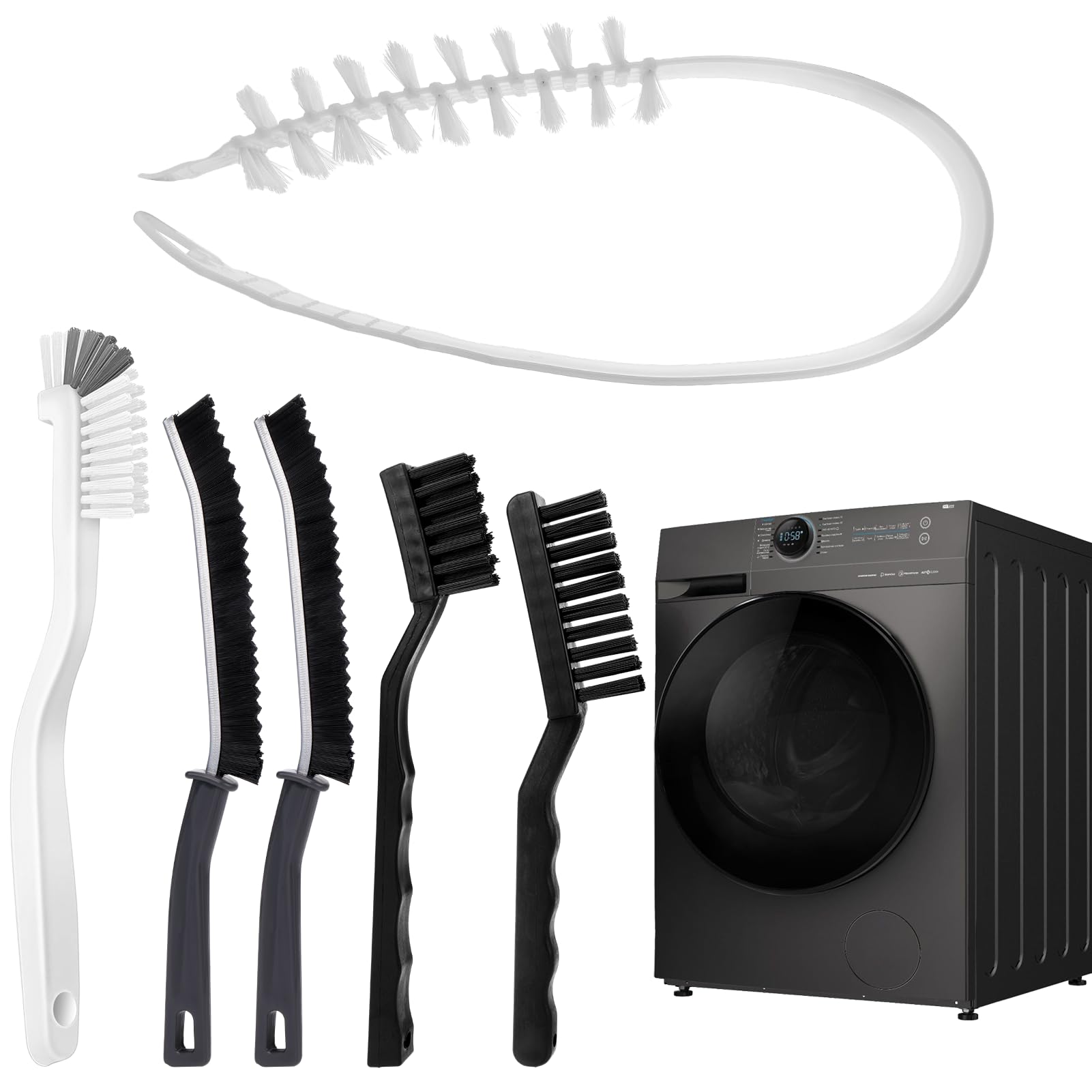XANGNIER Washing Machine Cleaning Brush Kits,Front Load Washer Scrub Cleaner Tools Accessories-1 Pcs Drum Laundry Cleaner Brush and 5 Pcs Crevice Cleaning Brush for Tight Spaces and Washer Rubber Seal