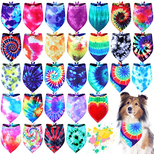 Large Dog Bandanas Set - 30 Tie Dye Wraps for Large Breeds, Extra Large