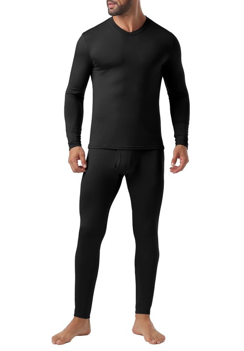 Askdeer Thermal Underwear for Men Long Johns Thermal Fleece Lined Long Underwear Base Layer Set Black
