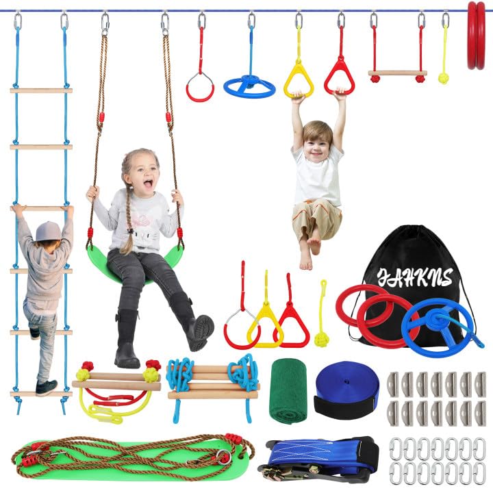 FAHKNS 65FT Ninja Warrior Obstacle Course for Kids & Adults Backyard Play Set
