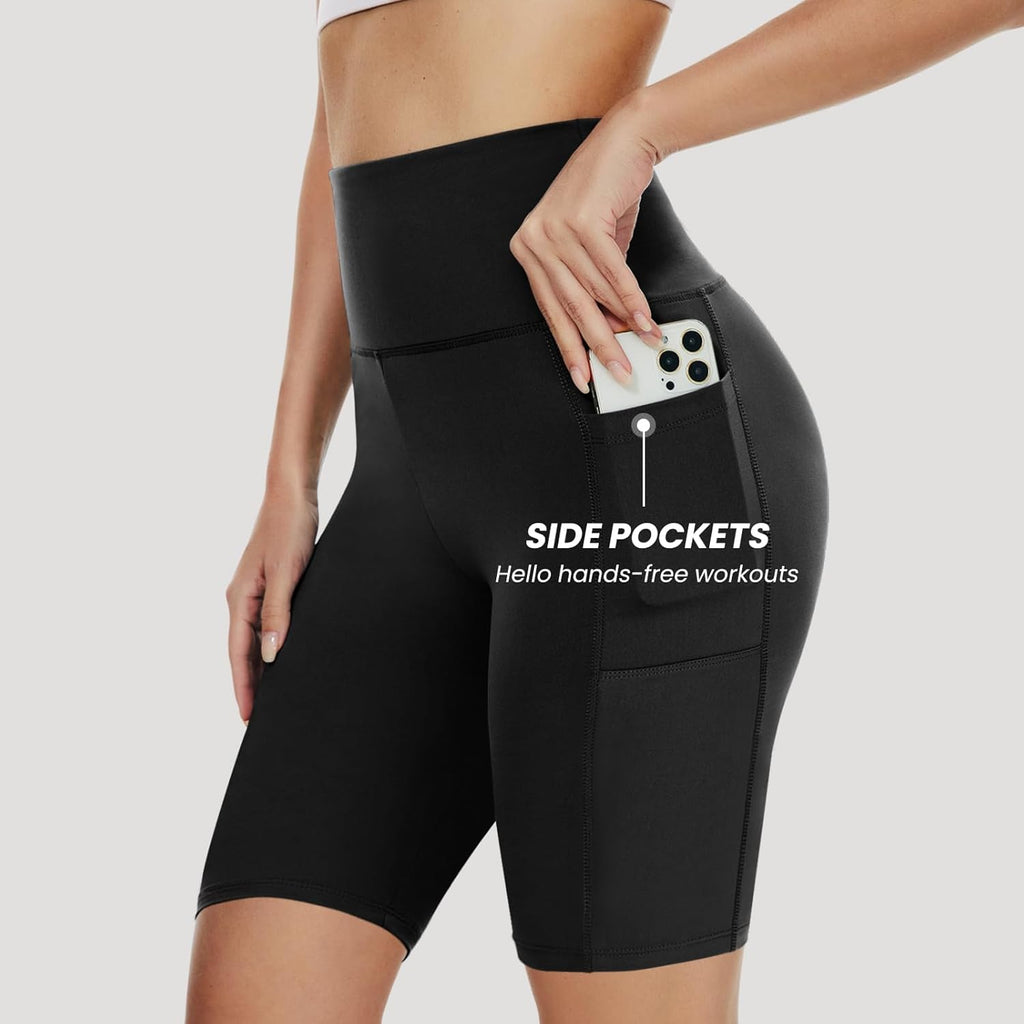 Skiennix Biker Shorts for Women - 3 Pack of 8" Black High Waisted Tummy Control for Gym & Yoga