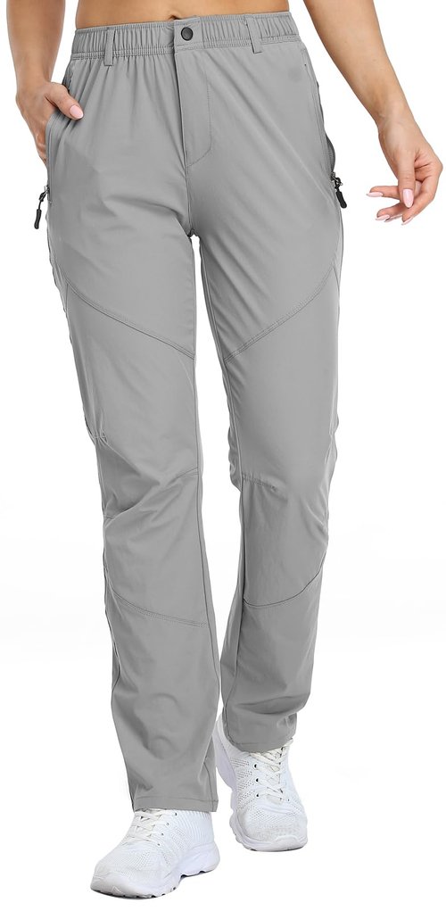 SPOSULEI Womens Golf Pants Lightweight Quick Dry Hiking Travel Pants Ladies Outdoor Water Resistant Casual Trekking Sweatpants with Pockets Light Grey S/29