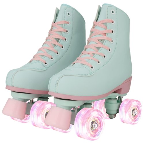 YYW Women Roller Skates Girls Mint Green RollerSkates Light Up Double Row PU Leather Adult Skates for Beginner Outdoor Indoor (Flash wheel 42)