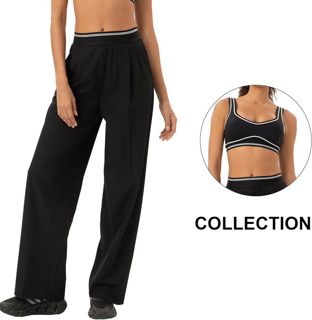 Skiennix Women's Athletic Track Pants - Wide Leg Stretch Lounge Jogging Sweatpants in Casual Style