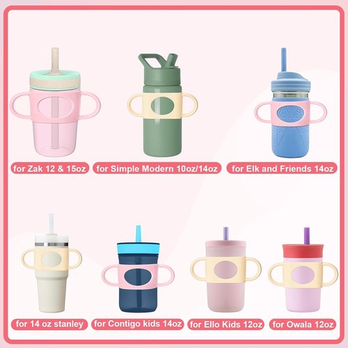 Mity Rain Cup Grip - Silicone Dual-Handle for Owala, Zak & Stanley Toddler Cups | Beige & Pink